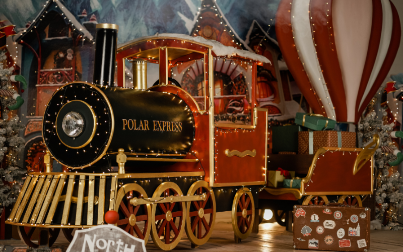 Train with Polar Express and North Pole sign